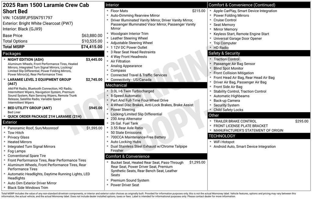 new 2025 Ram 1500 car, priced at $63,178