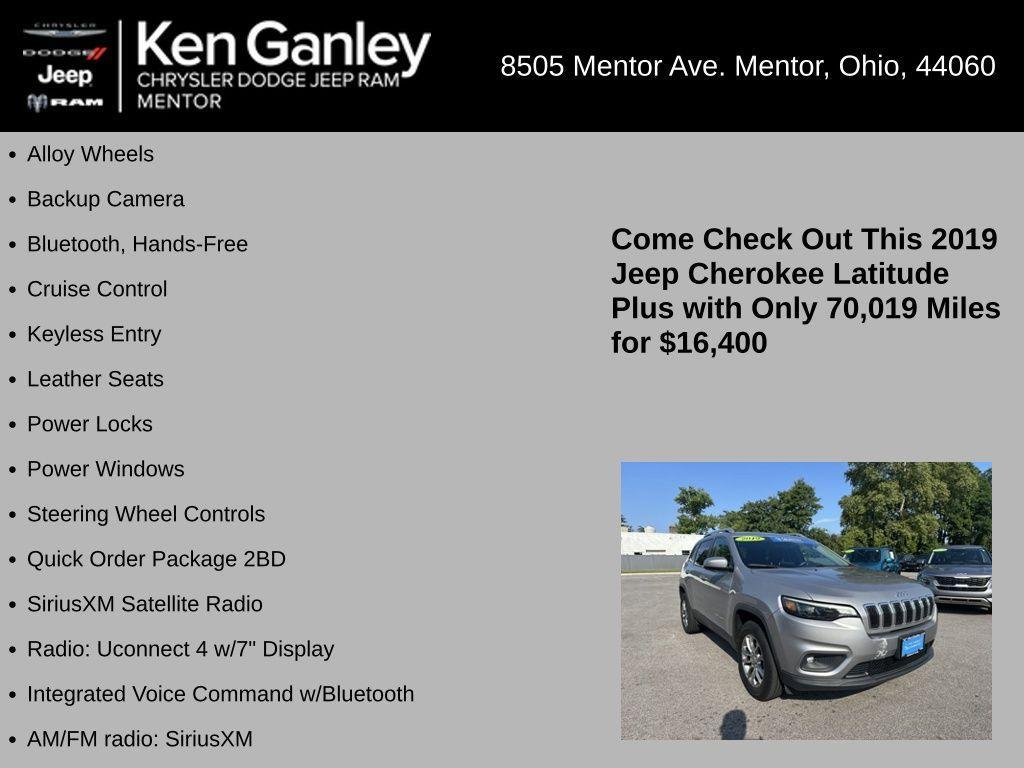 used 2019 Jeep Cherokee car, priced at $16,400