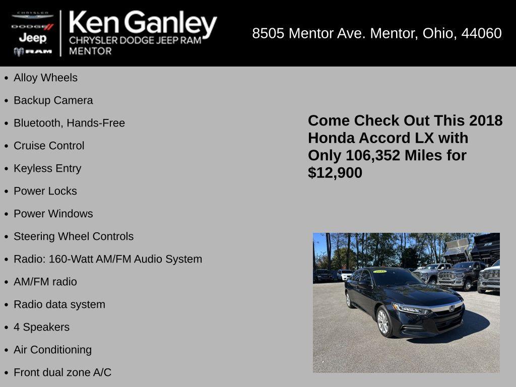used 2018 Honda Accord car, priced at $12,900