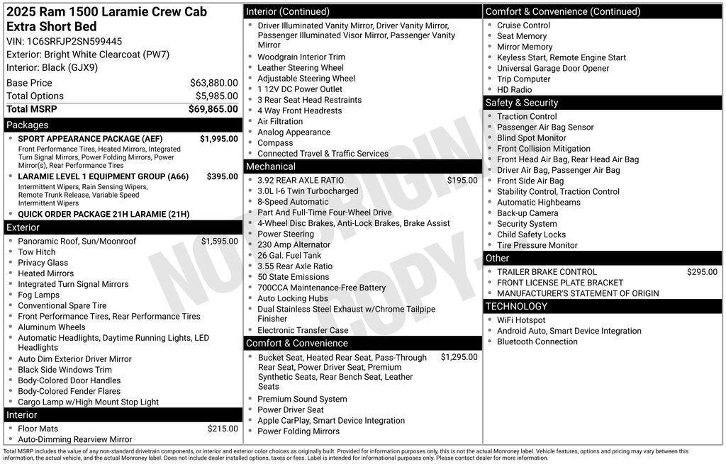 new 2025 Ram 1500 car, priced at $54,995