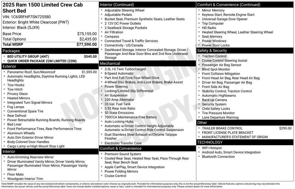 new 2025 Ram 1500 car, priced at $66,492