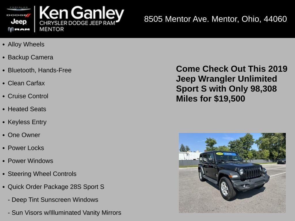 used 2019 Jeep Wrangler Unlimited car, priced at $19,500