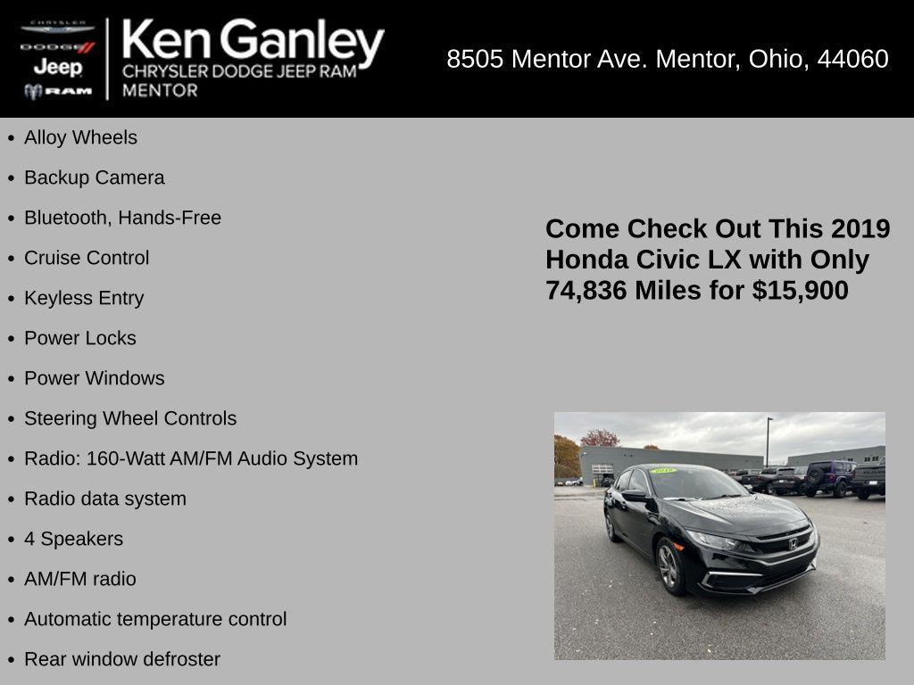 used 2019 Honda Civic car, priced at $15,900