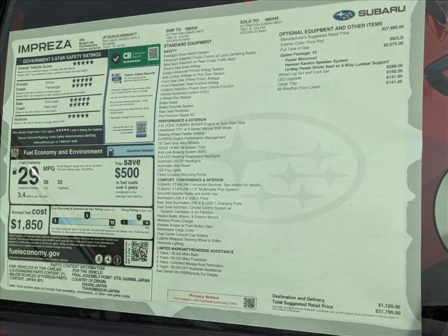 new 2024 Subaru Impreza car, priced at $31,059