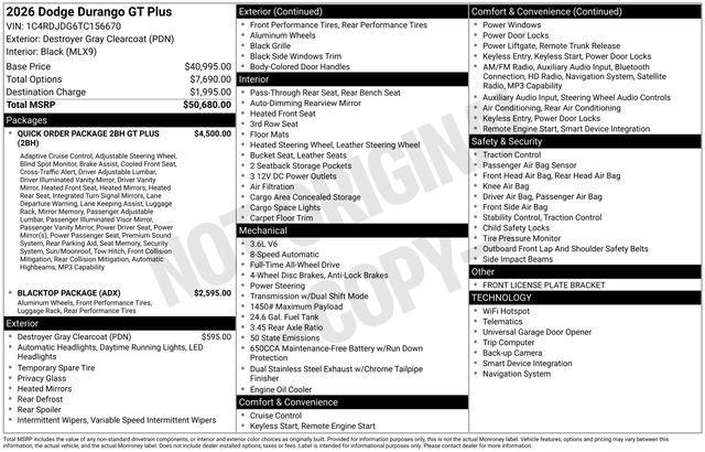 new 2026 Dodge Durango car, priced at $44,630