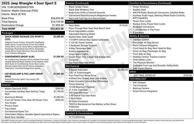 new 2025 Jeep Wrangler car, priced at $42,825