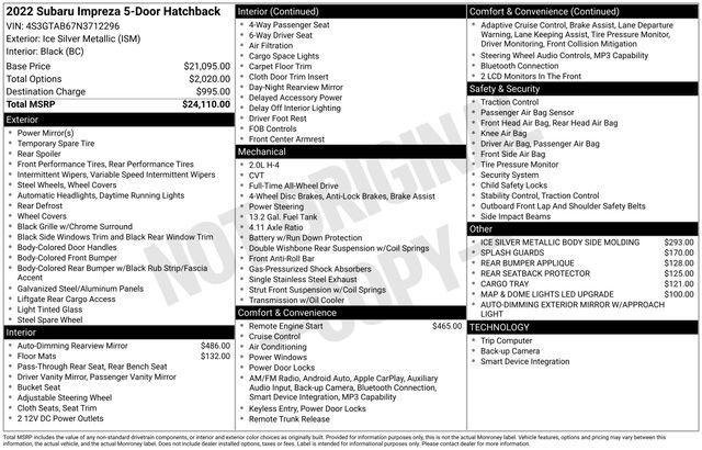 used 2022 Subaru Impreza car, priced at $18,495