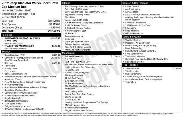 used 2022 Jeep Gladiator car, priced at $30,395