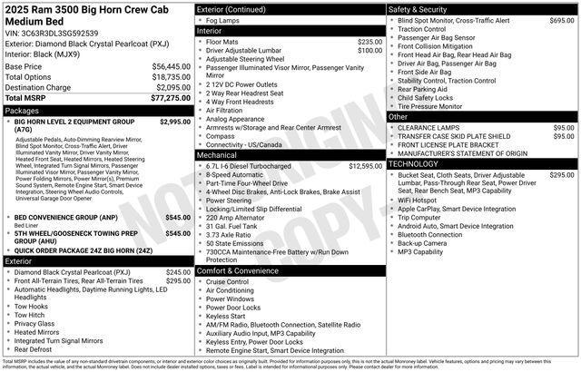 new 2025 Ram 3500 car, priced at $69,185