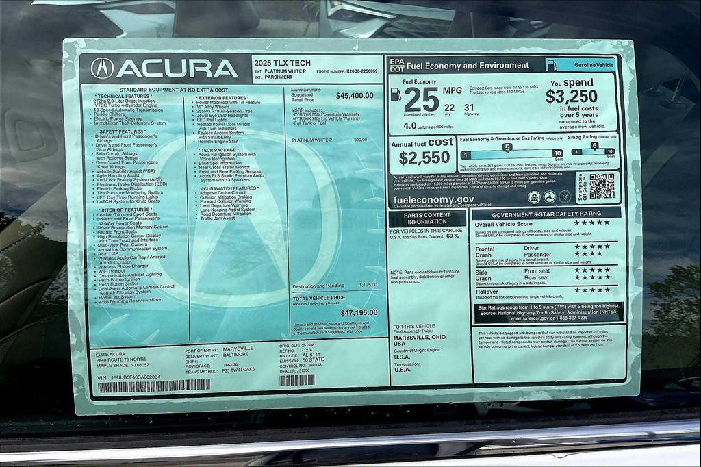 new 2025 Acura TLX car, priced at $47,195