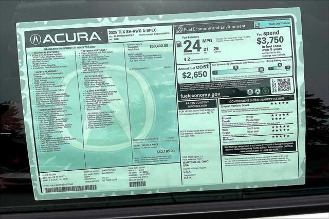 new 2025 Acura TLX car, priced at $52,195