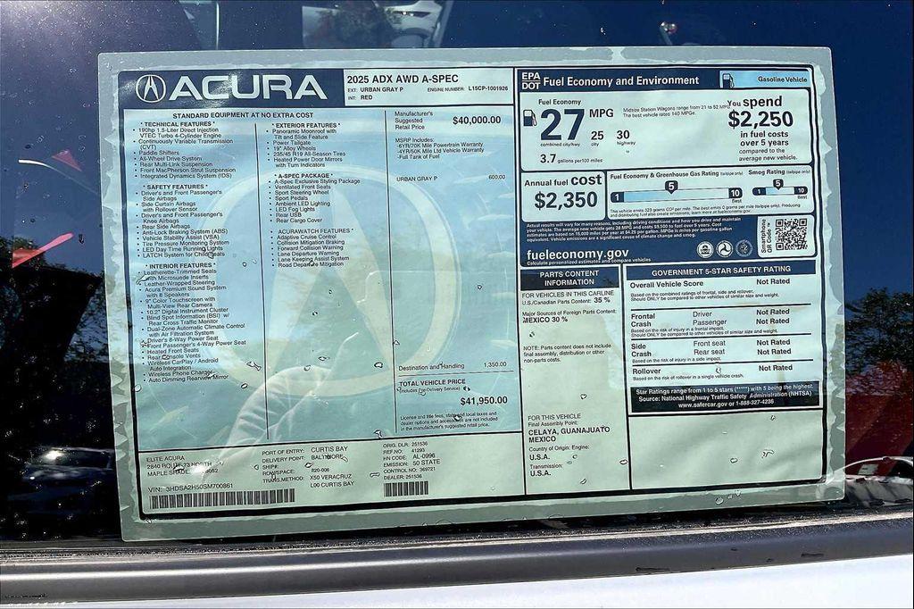 new 2025 Acura ADX car, priced at $41,950