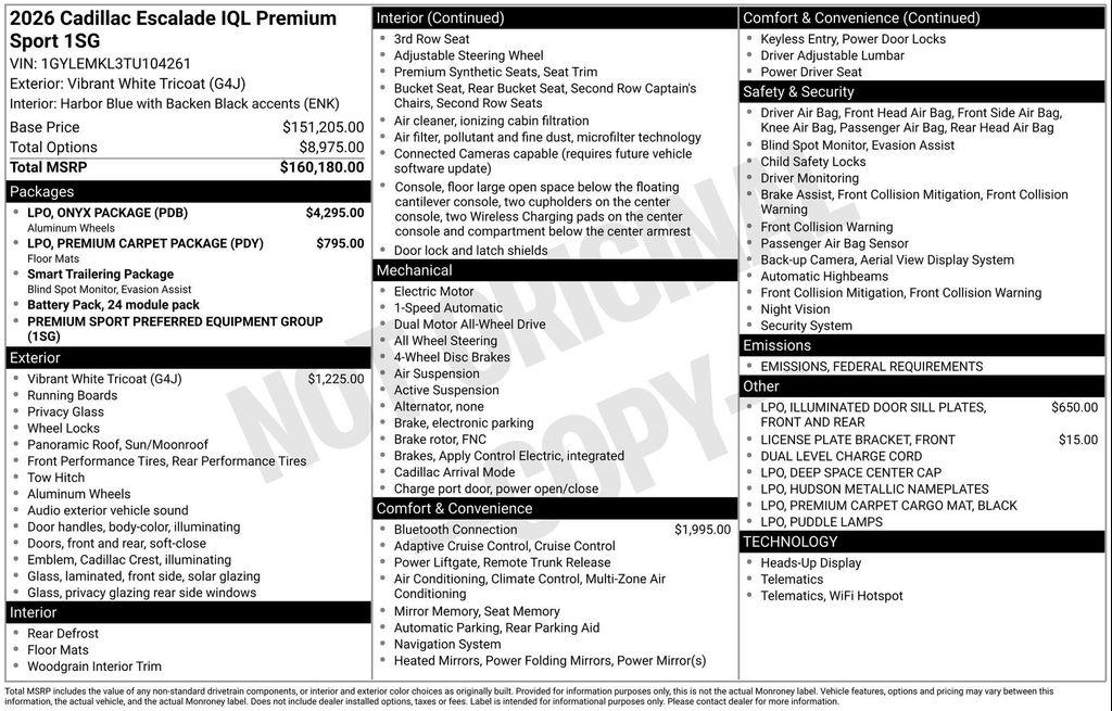 new 2026 Cadillac Escalade IQL car, priced at $162,555