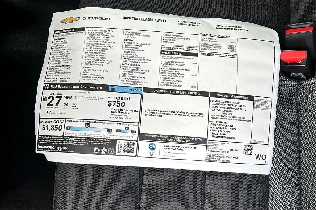 new 2026 Chevrolet TrailBlazer car, priced at $27,869