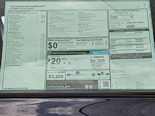 new 2025 BMW 760 car, priced at $138,485