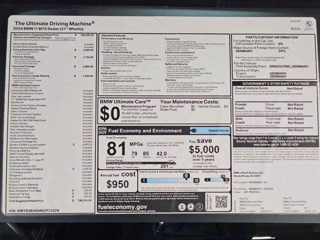 new 2024 BMW i7 car, priced at $190,310