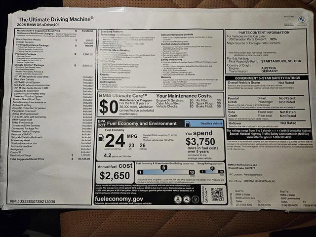 new 2025 BMW X6 car, priced at $81,125