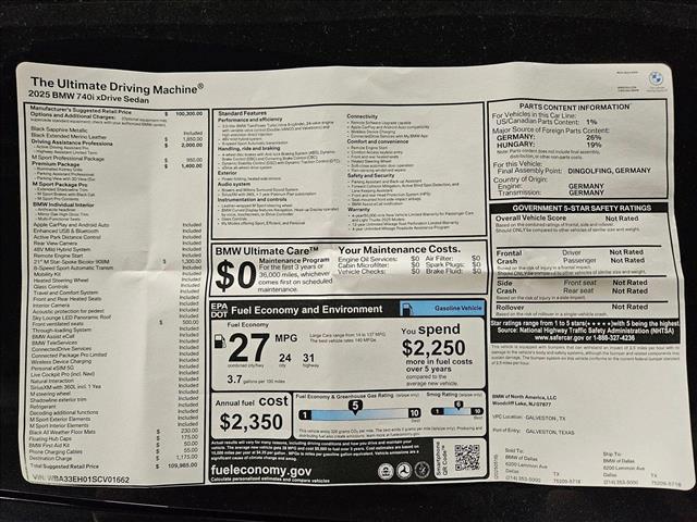 new 2025 BMW 740 car, priced at $109,985