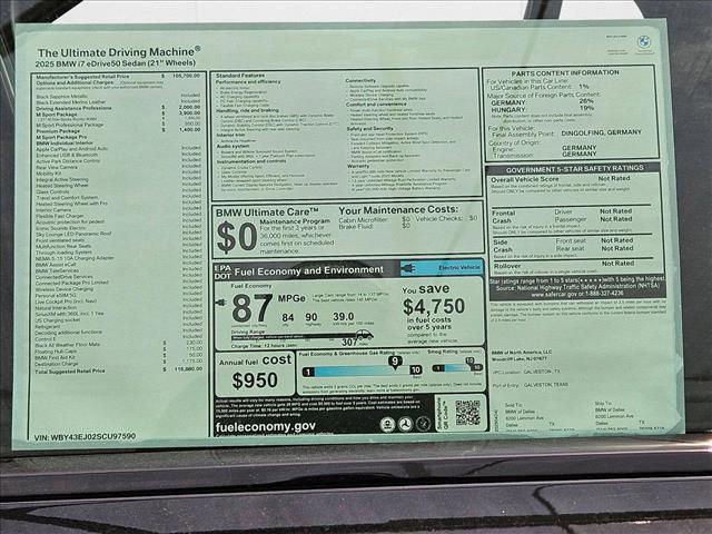 new 2025 BMW i7 car, priced at $116,880