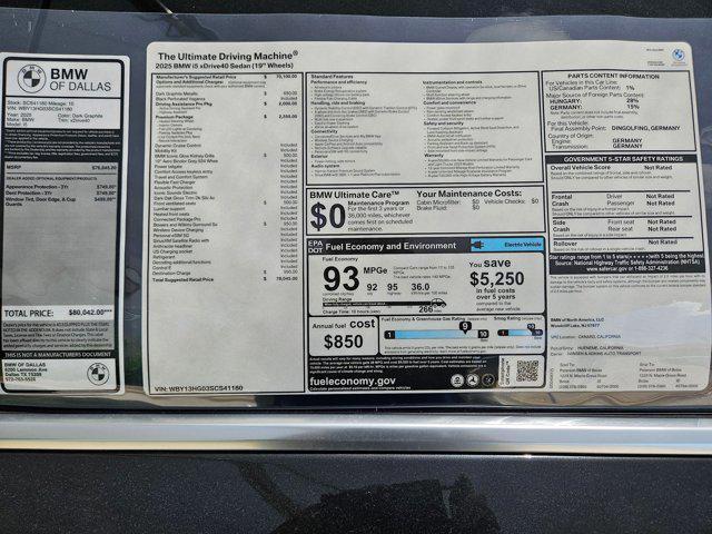 new 2025 BMW i5 car, priced at $78,045