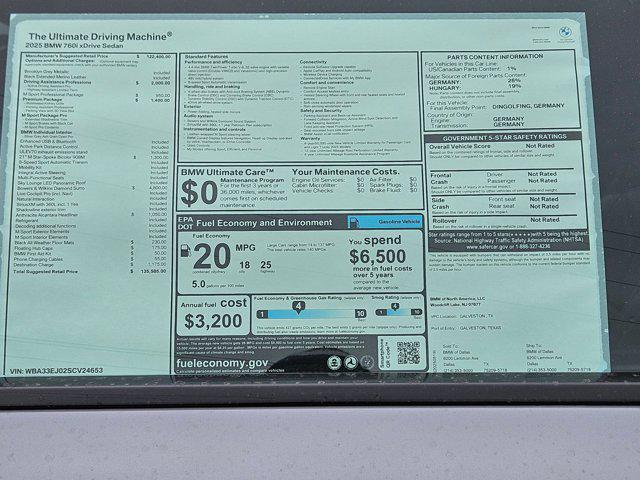 new 2025 BMW 760 car, priced at $135,585