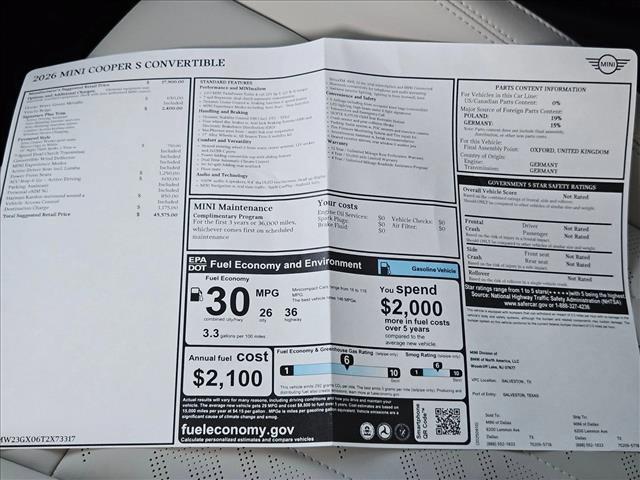 new 2026 MINI Convertible car, priced at $45,575