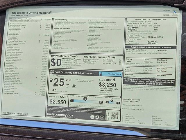 new 2025 BMW Z4 car, priced at $75,150