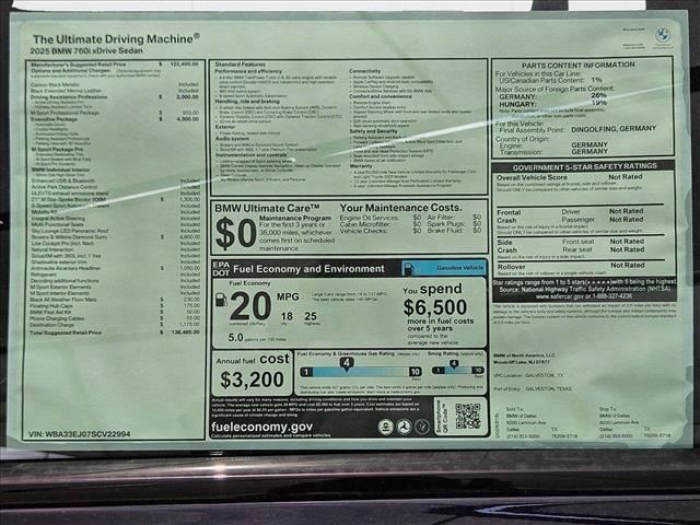 new 2025 BMW 760 car, priced at $138,485