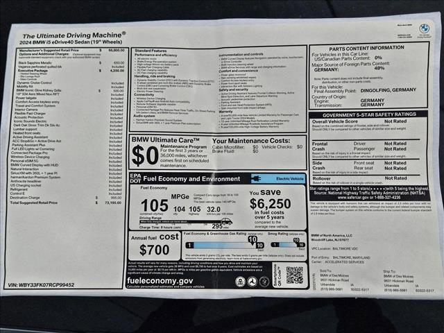 new 2024 BMW i5 car, priced at $73,195