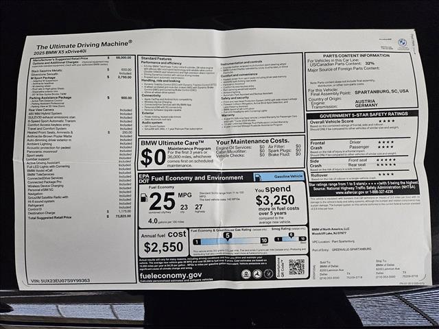 new 2025 BMW X5 car, priced at $73,825