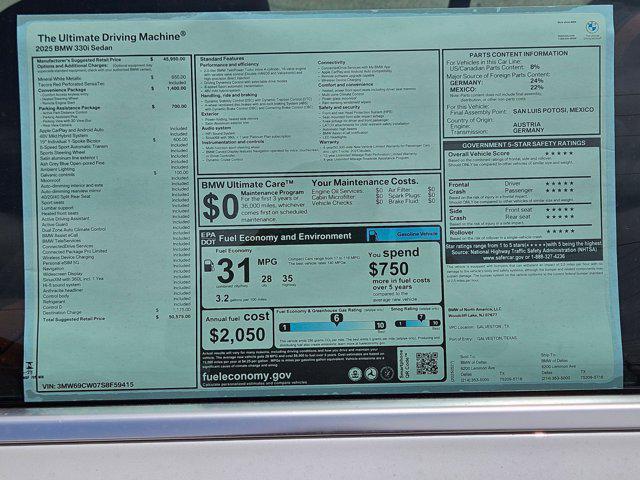 new 2025 BMW 330 car, priced at $50,575