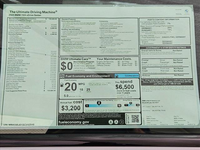 new 2025 BMW 760 car, priced at $133,685