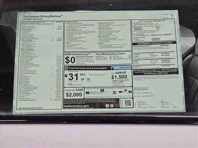 new 2026 BMW 530 car, priced at $69,525