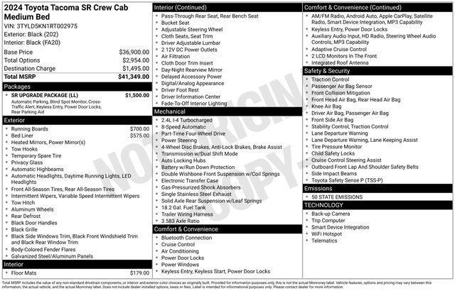 used 2024 Toyota Tacoma car, priced at $36,500
