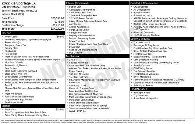 used 2022 Kia Sportage car, priced at $18,100