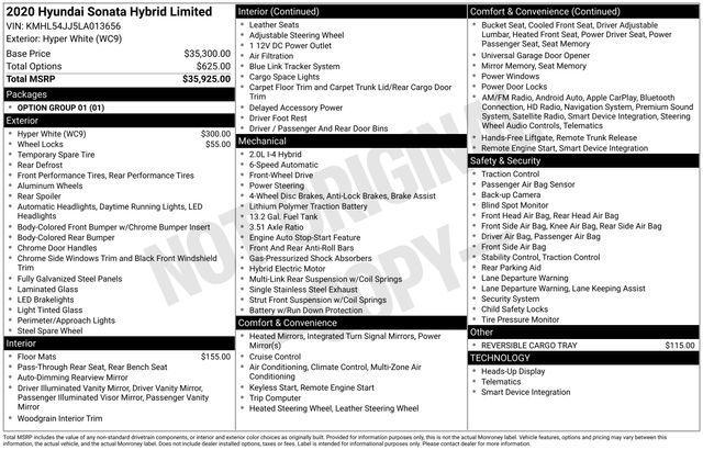 used 2020 Hyundai Sonata Hybrid car, priced at $19,500