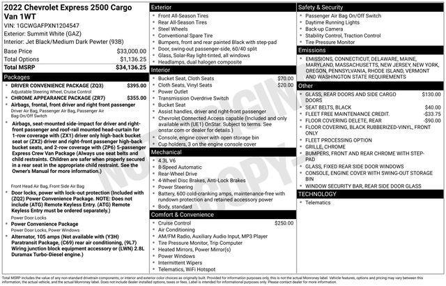 used 2022 Chevrolet Express 2500 car, priced at $31,500