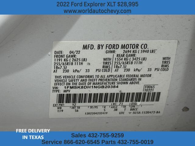 used 2022 Ford Explorer car, priced at $28,995