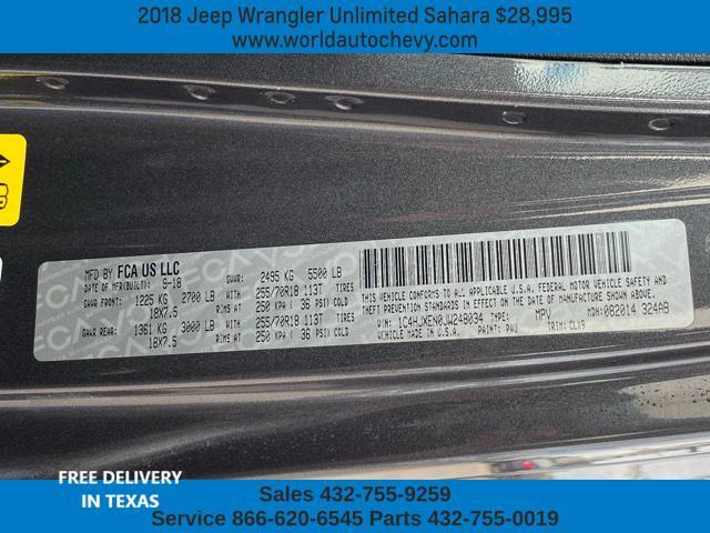 used 2018 Jeep Wrangler Unlimited car, priced at $28,995