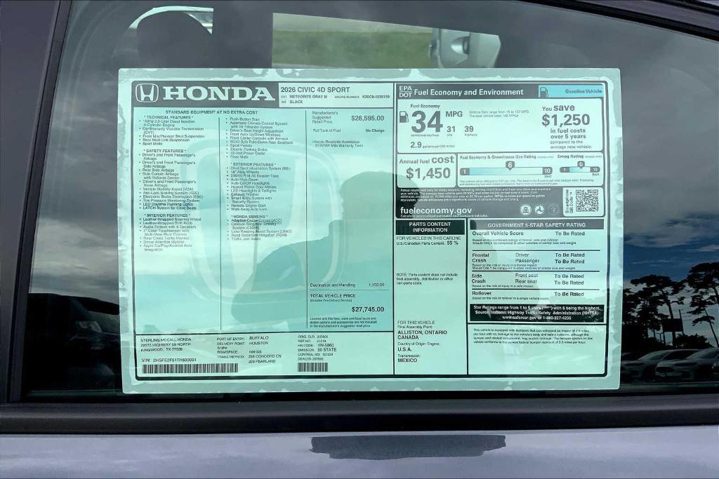 new 2026 Honda Civic car, priced at $27,745