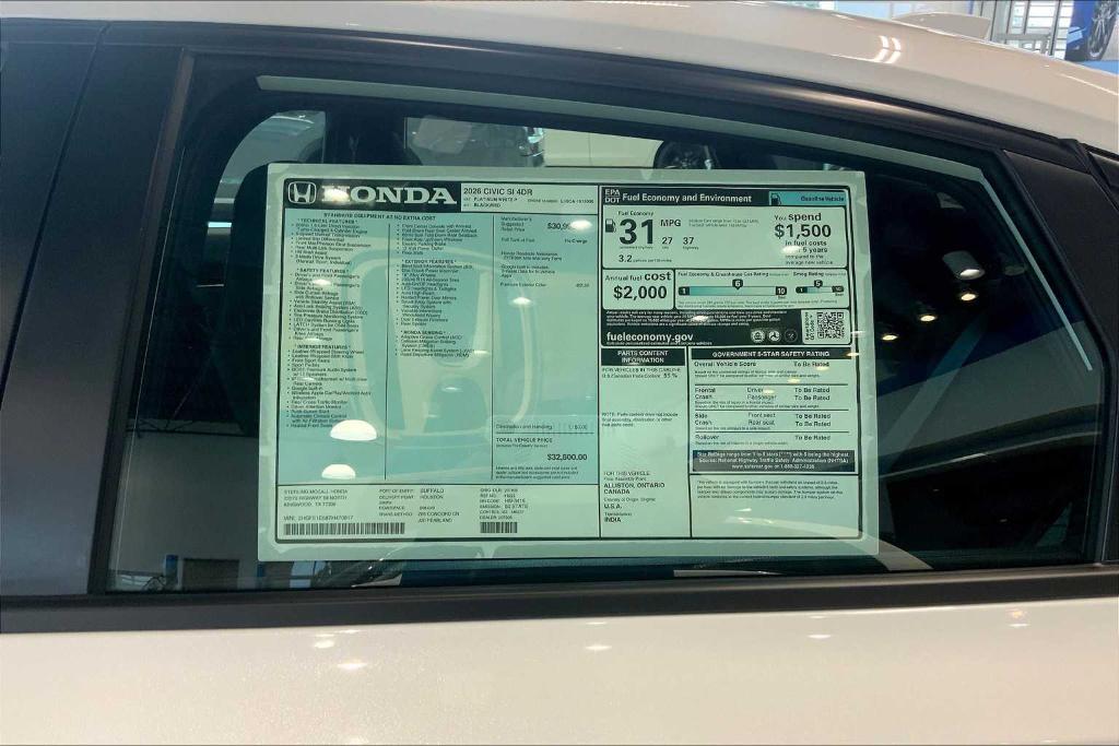 new 2026 Honda Civic Si car, priced at $32,600
