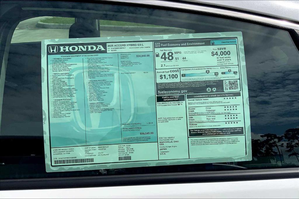 new 2025 Honda Accord Hybrid car, priced at $34,855
