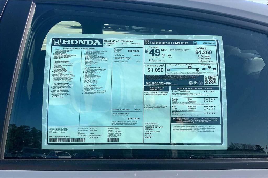 new 2025 Honda Civic Hybrid car, priced at $29,078