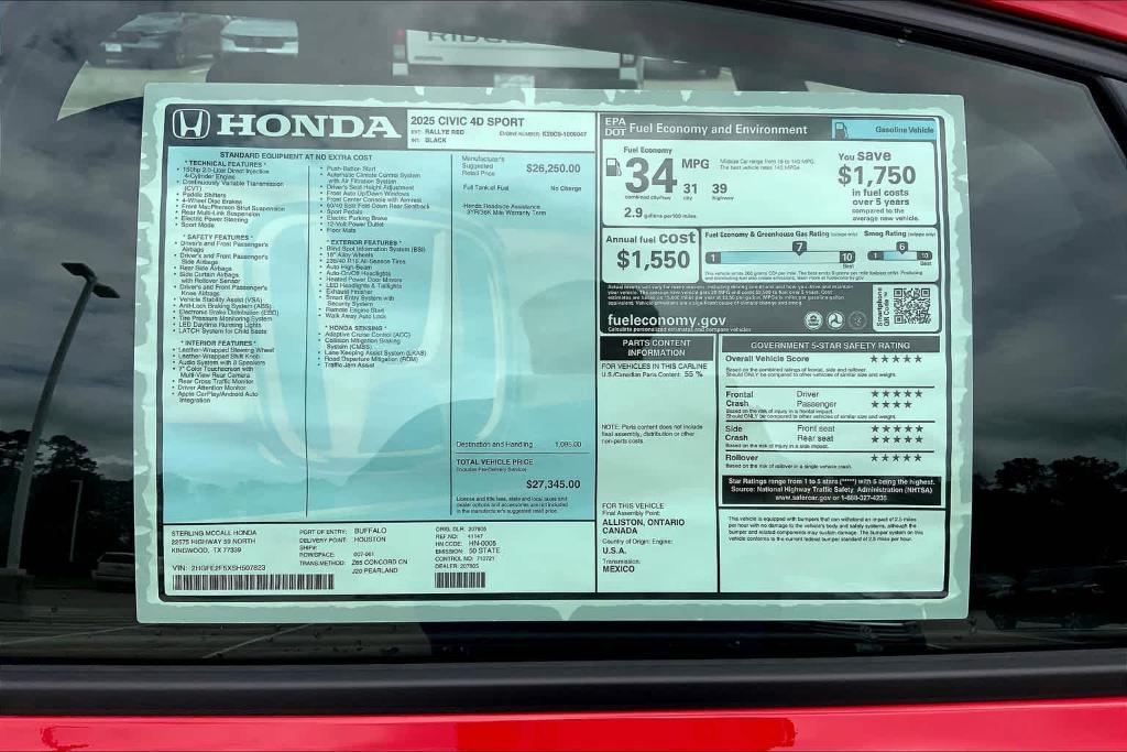 new 2025 Honda Civic car, priced at $27,345