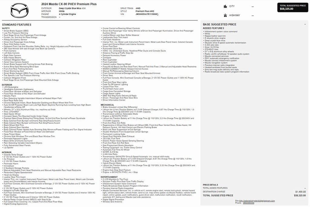 used 2024 Mazda CX-90 PHEV car, priced at $36,853