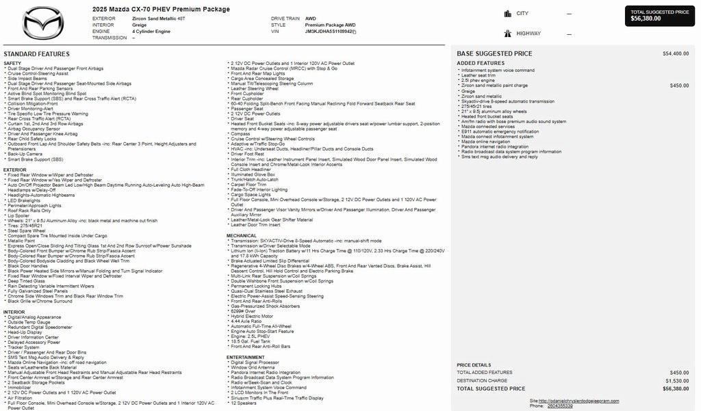 used 2025 Mazda CX-70 PHEV car, priced at $41,859