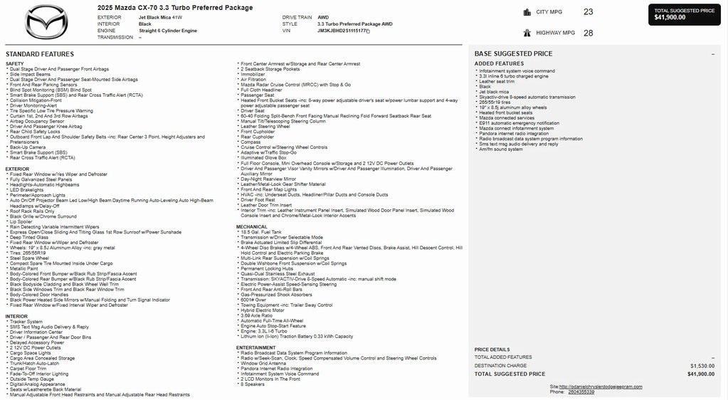 used 2025 Mazda CX-70 car, priced at $37,315