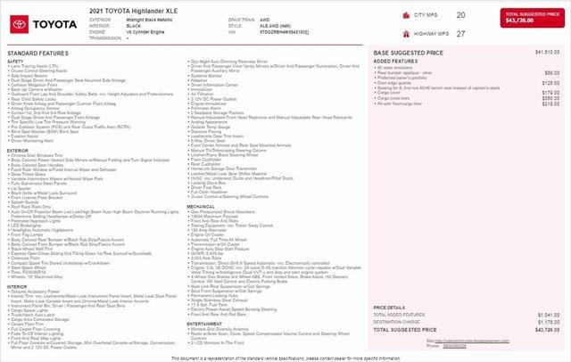 used 2021 Toyota Highlander car, priced at $34,713