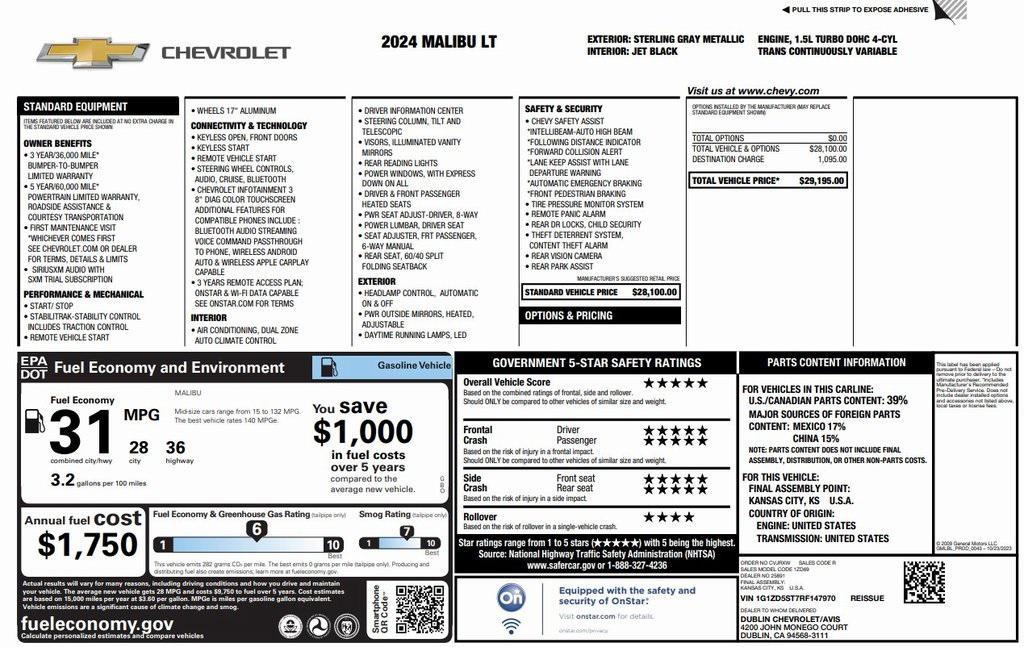 used 2024 Chevrolet Malibu car, priced at $19,588