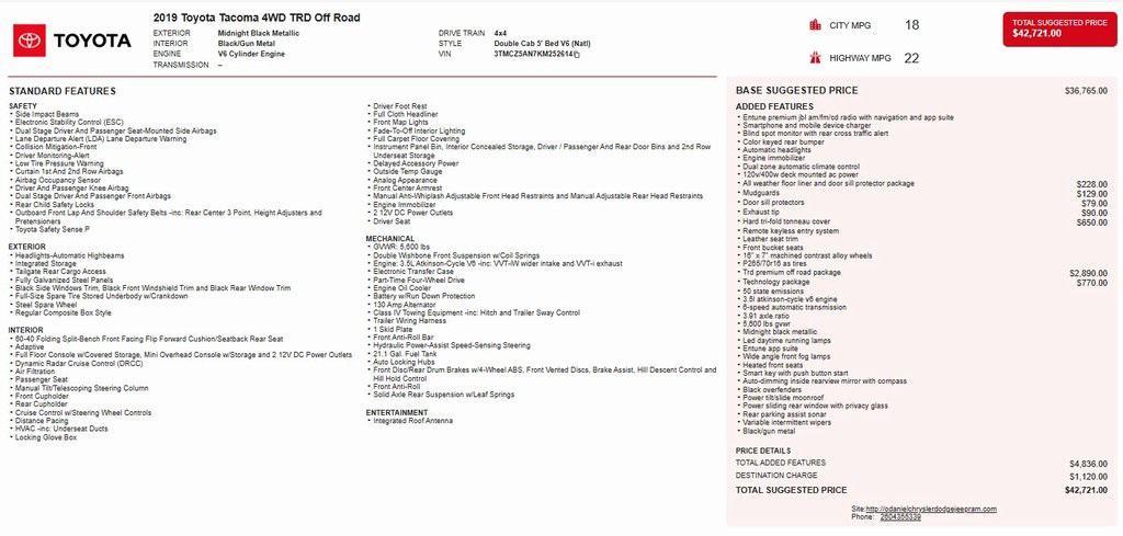 used 2019 Toyota Tacoma car, priced at $36,973